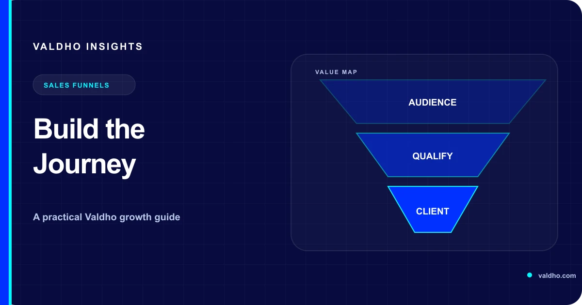A connected sales funnel turning audience attention into a qualified client conversation
