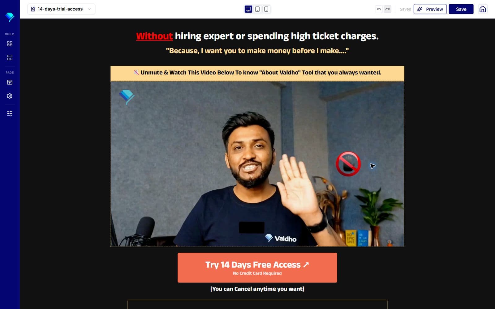 Sales Funnel Builder inside Valdho
