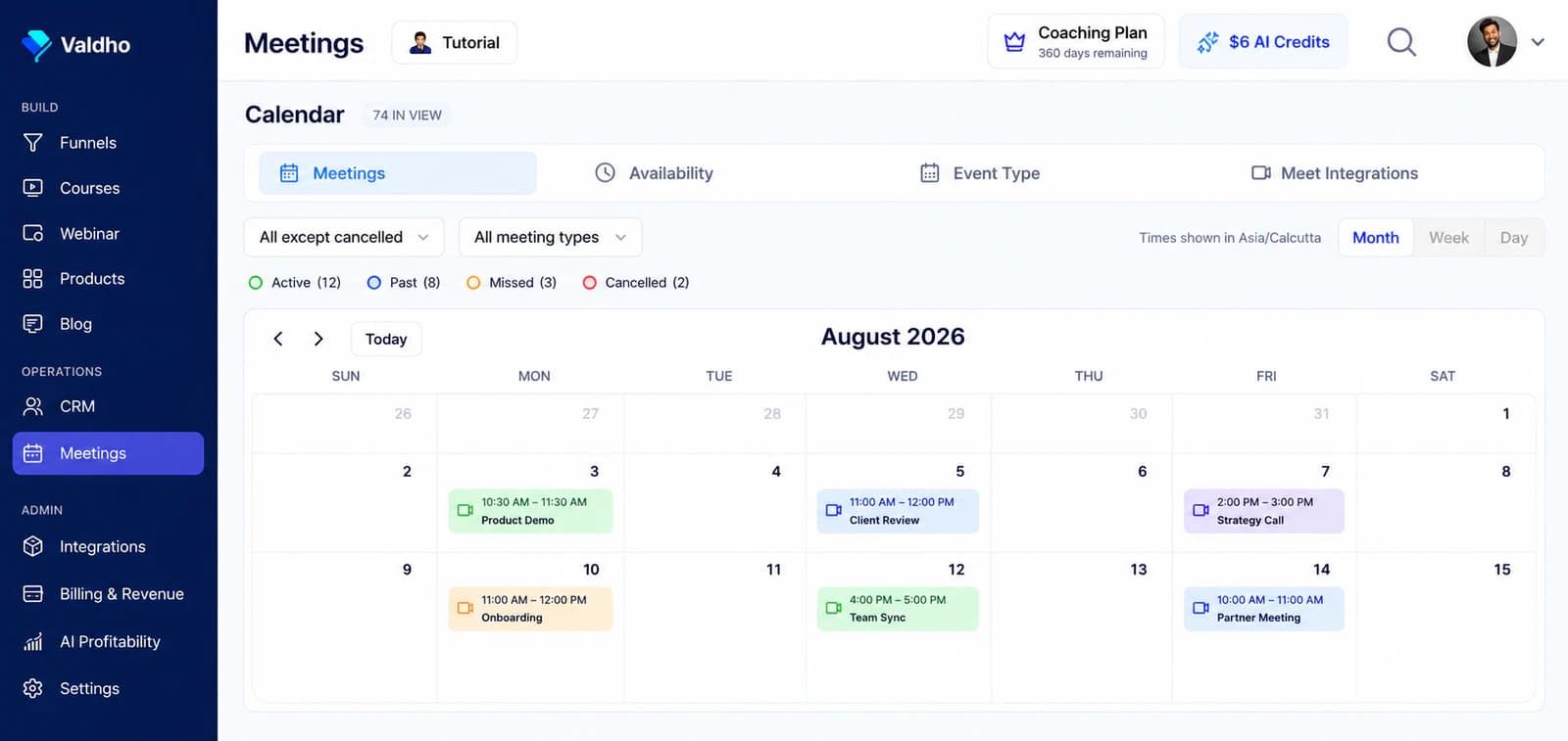 Valdho meeting availability and booking setup